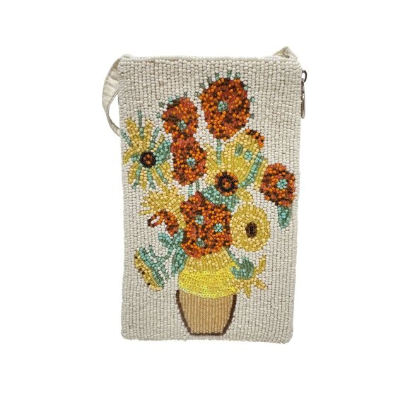 Bamboo Trading Flowers in Vase Beaded Club Bag Cell Phone Wallet Crossbody - Picture 1 of 6